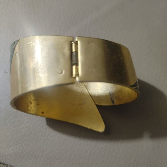 Vintage Hinged Cloisonné Butterfly Bracelet Gold Tone Enamel Bold Design Jewelry - Picture 5 of 10